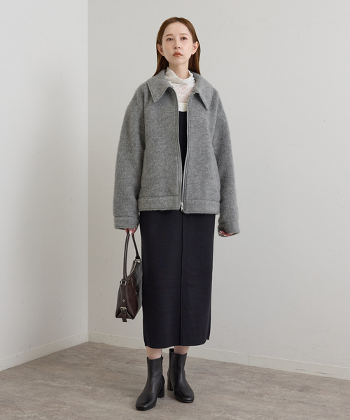 U by SPICK&SPAN（ユーバイスピックアンドスパン）の「バックギャザーウールシャギーブルゾン（その他アウター・レディース・ネイビー/グレー・FREE）」の7枚目の写真