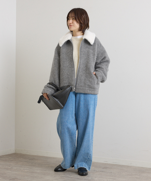 U by SPICK&SPAN（ユーバイスピックアンドスパン）の「バックギャザーウールシャギーブルゾン（その他アウター・レディース・ネイビー/グレー・FREE）」の12枚目の写真