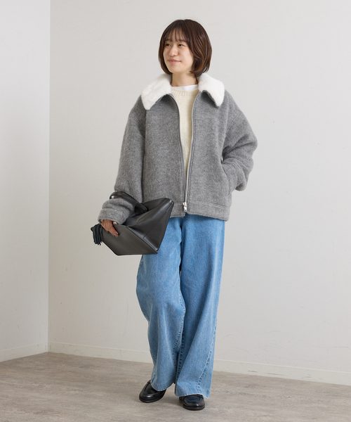 U by SPICK&SPAN（ユーバイスピックアンドスパン）の「バックギャザーウールシャギーブルゾン（その他アウター・レディース・ネイビー/グレー・FREE）」の14枚目の写真