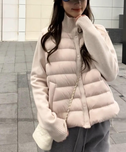 LUCPY(ラクピー)の「中綿キルティング×ニット切替 ハイネックジャケット(その他トップス・レディース・グレー/ブラック/ホワイト/ライトイエロー/ピンク・X-LARGE/MEDIUM/LARGE/XX-LARGE)」の5枚目の写真