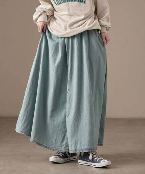 Fashion Letter(ファッションレター)の「M-5L フレアデニムスカート(デニムスカート・レディース・ワンウォッシュ/ライトブルー・4L~5L/LL~3L/M~L)」の2枚目の写真
