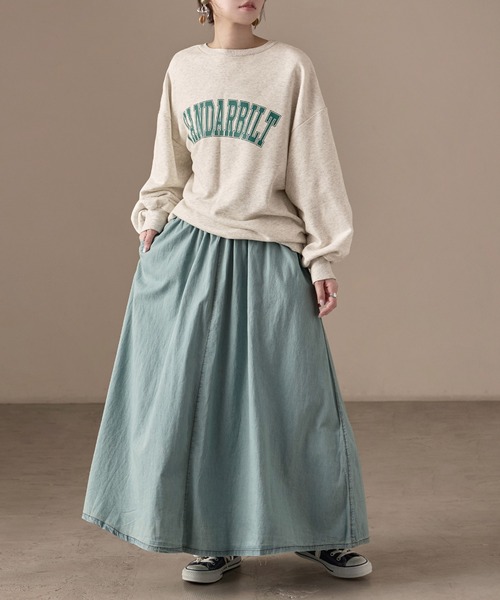 Fashion Letter(ファッションレター)の「M-5L フレアデニムスカート(デニムスカート・レディース・ワンウォッシュ/ライトブルー・4L~5L/LL~3L/M~L)」の3枚目の写真