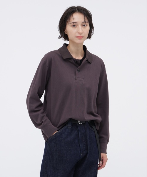 MHL.(エムエイチエル)の「FINE GRAIN COTTON JERSEY(Tシャツ/カットソー・レディース・ダークブラウン/ライトグレー・2)」の1枚目の写真