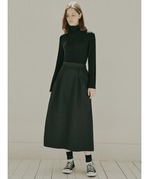 Waistband Volume Maxi Skirt - BLACK