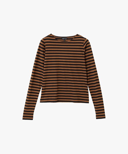 agnes b.(アニエスベー)の「細ボーダー オーガニックコットン クルーネック 長袖 Tシャツ "Knoxy"(Tシャツ/カットソー・レディース・ブラック系その他・1/2/3)」の1枚目の写真