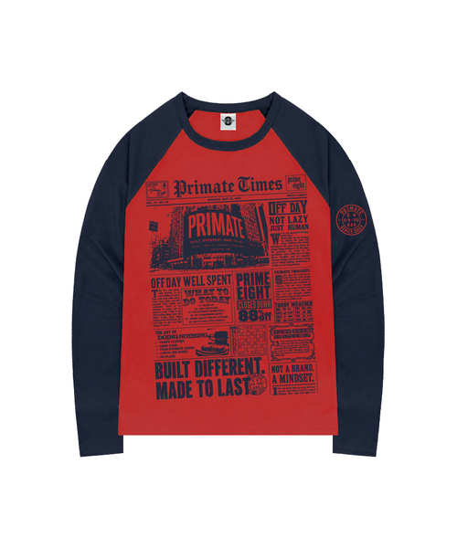 PRIMATE（プライメイト）の「NEWS オーバーサイズ ビビッド ラグラン ロングスリーブ 全4色（Tシャツ/カットソー・レディース・ネイビー/レッド/ピンク/イエロー・1/2）」の4枚目の写真