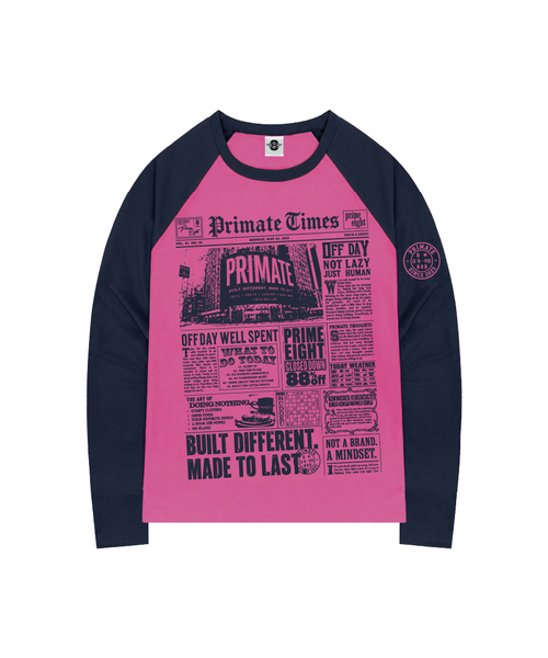 PRIMATE（プライメイト）の「NEWS オーバーサイズ ビビッド ラグラン ロングスリーブ 全4色（Tシャツ/カットソー・レディース・ネイビー/レッド/ピンク/イエロー・1/2）」の3枚目の写真