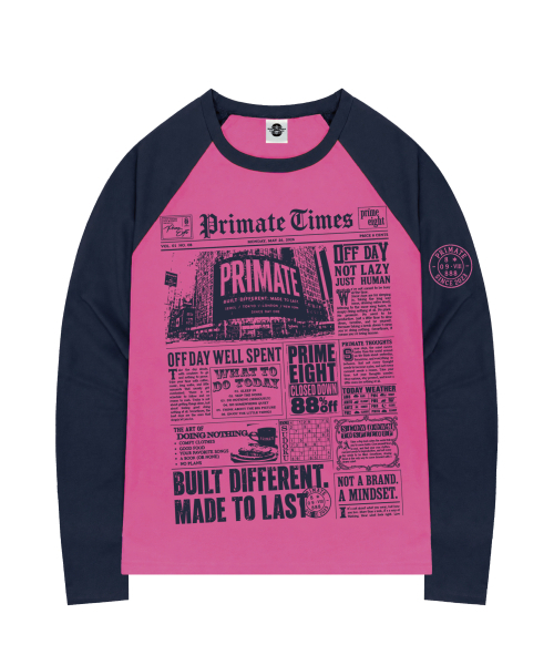 PRIMATE（プライメイト）の「NEWS オーバーサイズ ビビッド ラグラン ロングスリーブ 全4色（Tシャツ/カットソー・レディース・ネイビー/レッド/ピンク/イエロー・1/2）」の7枚目の写真