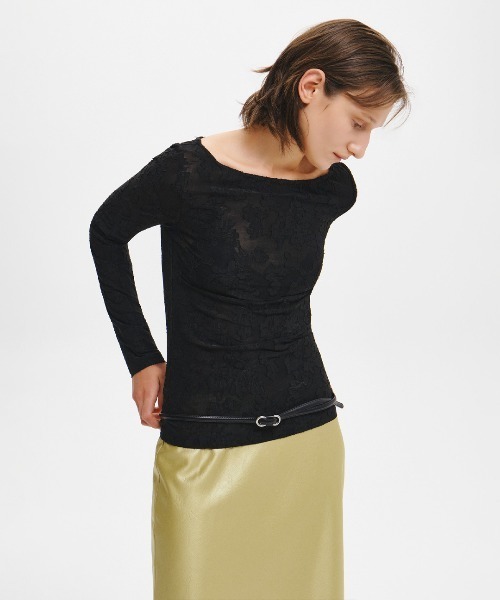 GENERAL IDEA（ジェネラルアイデア）の「【GENERAL IDEA】シアーフローラルボートネックTシャツ / SHEER FLORAL BOAT-NECK T-SHIRT（Tシャツ/カットソー・レディース・ブラック/ベージュ/ホワイト・L/M/S）」の2枚目の写真