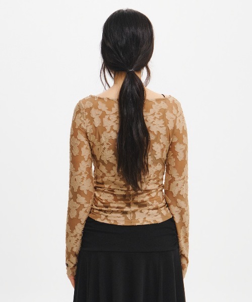 GENERAL IDEA（ジェネラルアイデア）の「【GENERAL IDEA】シアーフローラルボートネックTシャツ / SHEER FLORAL BOAT-NECK T-SHIRT（Tシャツ/カットソー・レディース・ブラック/ベージュ/ホワイト・L/M/S）」の19枚目の写真