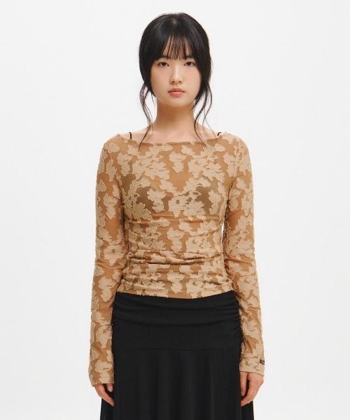 GENERAL IDEA（ジェネラルアイデア）の「【GENERAL IDEA】シアーフローラルボートネックTシャツ / SHEER FLORAL BOAT-NECK T-SHIRT（Tシャツ/カットソー・レディース・ブラック/ベージュ/ホワイト・L/M/S）」の18枚目の写真