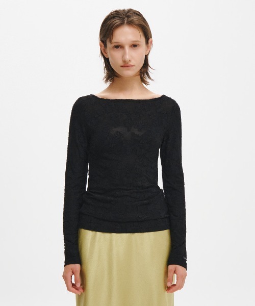 GENERAL IDEA（ジェネラルアイデア）の「【GENERAL IDEA】シアーフローラルボートネックTシャツ / SHEER FLORAL BOAT-NECK T-SHIRT（Tシャツ/カットソー・レディース・ブラック/ベージュ/ホワイト・L/M/S）」の11枚目の写真