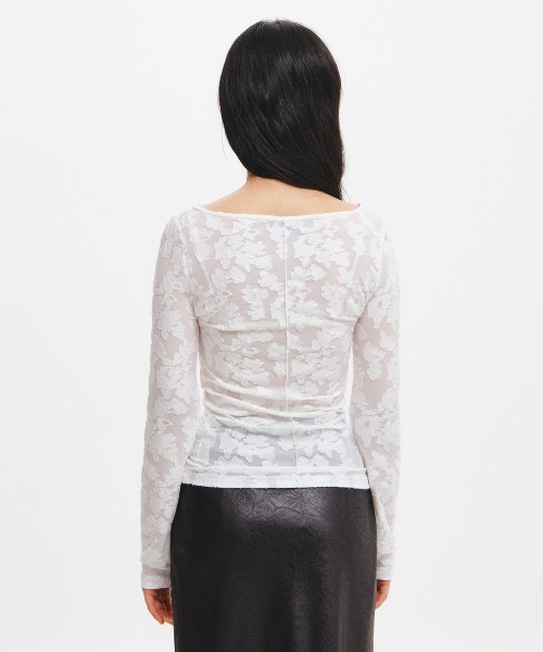 GENERAL IDEA（ジェネラルアイデア）の「【GENERAL IDEA】シアーフローラルボートネックTシャツ / SHEER FLORAL BOAT-NECK T-SHIRT（Tシャツ/カットソー・レディース・ブラック/ベージュ/ホワイト・L/M/S）」の5枚目の写真