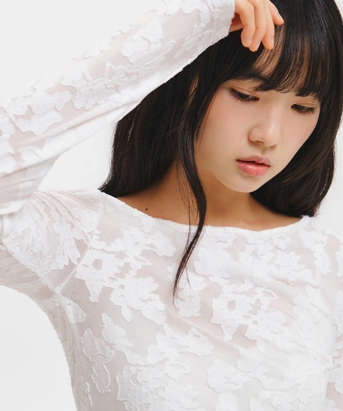 GENERAL IDEA（ジェネラルアイデア）の「【GENERAL IDEA】シアーフローラルボートネックTシャツ / SHEER FLORAL BOAT-NECK T-SHIRT（Tシャツ/カットソー・レディース・ブラック/ベージュ/ホワイト・L/M/S）」の6枚目の写真