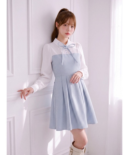 Suyunn（スユン）の「千鳥柄シャツ切替ウエストリボンワンピース（ワンピース・レディース・ブラック/ブルー・M）」の11枚目の写真