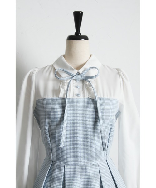 Suyunn（スユン）の「千鳥柄シャツ切替ウエストリボンワンピース（ワンピース・レディース・ブラック/ブルー・M）」の20枚目の写真