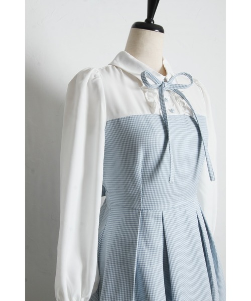 Suyunn（スユン）の「千鳥柄シャツ切替ウエストリボンワンピース（ワンピース・レディース・ブラック/ブルー・M）」の21枚目の写真