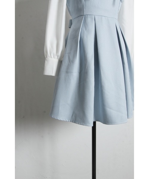 Suyunn（スユン）の「千鳥柄シャツ切替ウエストリボンワンピース（ワンピース・レディース・ブラック/ブルー・M）」の22枚目の写真