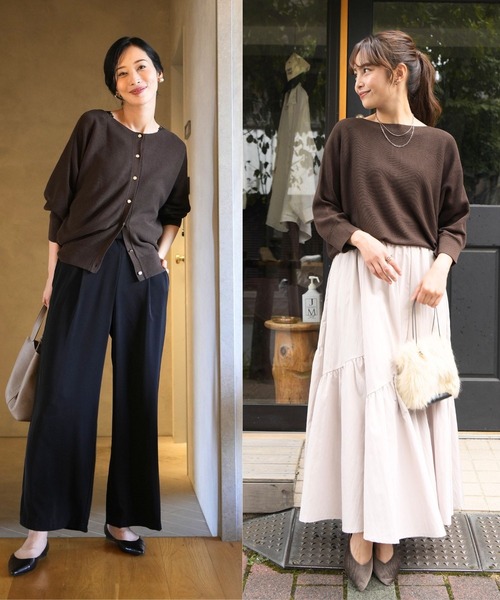 Ehre style（エーレスタイル）の「悩まない！コーデが簡単！ヘビロテニット（カーディガン/ボレロ・レディース・レッド/ブラウン/オフホワイト・FREE）」の4枚目の写真