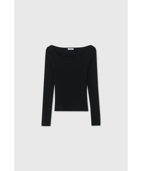 LOOKAST(ルックキャスト)の「ウールブレンドスクエアネックスリムニットトップ / WOOL BLEND SQUARE-NECK SLIM KNIT TOP_4colors(ニット/セーター・レディース・ブラック/アイボリー/チャコール/ミント・SMALL/MEDIUM)」の2枚目の写真