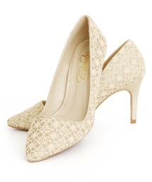 PourVous | 【結婚式・お呼ばれ対応】ラメ ＆ レース ポインテッドトゥ パンプス ハイヒール(パンプス)