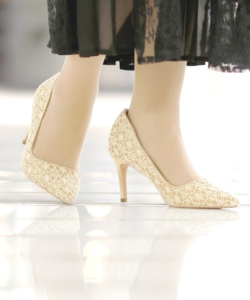PourVous（プールヴー）の「ラメ&レースパンプス ハイヒール結婚式  フォーマル オケージョン 同窓会（パンプス・レディース・ブラック/ベージュ・24.0cm/23.0cm/23.5cm/22.0cm/22.5cm/24.5cm/21.5cm/25.0cm）」の5枚目の写真
