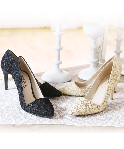 PourVous（プールヴー）の「ラメ&レースパンプス ハイヒール結婚式  フォーマル オケージョン 同窓会（パンプス・レディース・ブラック/ベージュ・24.0cm/23.0cm/23.5cm/22.0cm/22.5cm/24.5cm/21.5cm/25.0cm）」の6枚目の写真