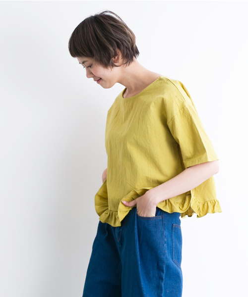 MERLOT（メルロー）の「裾ラッフルトップス2275（Tシャツ/カットソー・レディース・ブルー/ベージュ/イエロー/ピンク・FREE）」の3枚目の写真