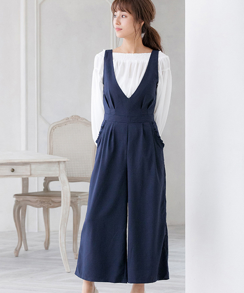 Color（カラー）の「フリルポケットコンビネゾン（つなぎ/オールインワン・レディース・ネイビー/ベージュ・MEDIUM）」の2枚目の写真