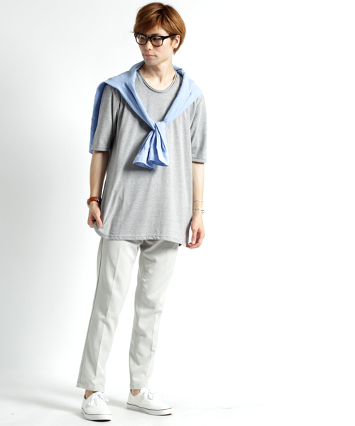 MONO-MART(モノマート)の「杢ツインロールネックロング丈オーバーカットソー(1/2スリーブ)(Tシャツ/カットソー・メンズ・オートミール/ネイビー/ロイヤルブルー/レッド/チャコール/グレー・L/M)」の14枚目の写真