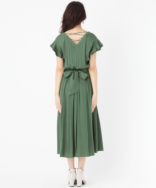 Andemiu（アンデミュウ）の「ソデラッフルＶネックワンピース766451（ワンピース・レディース・モカ/グリーン/その他・FREE）」の17枚目の写真