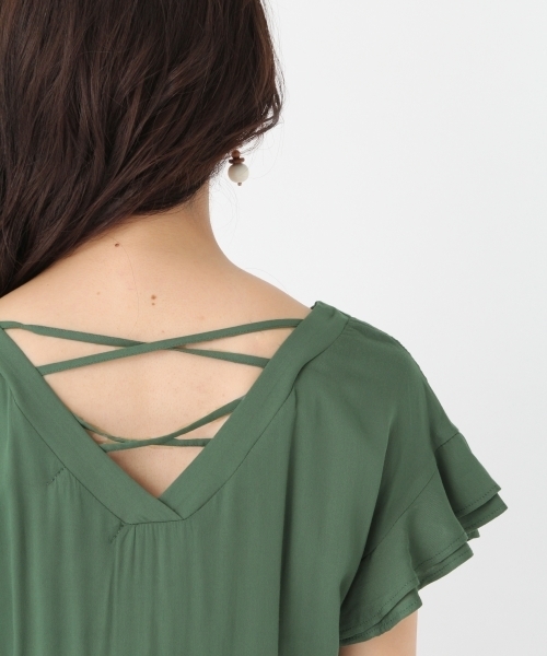 Andemiu（アンデミュウ）の「ソデラッフルＶネックワンピース766451（ワンピース・レディース・モカ/グリーン/その他・FREE）」の18枚目の写真