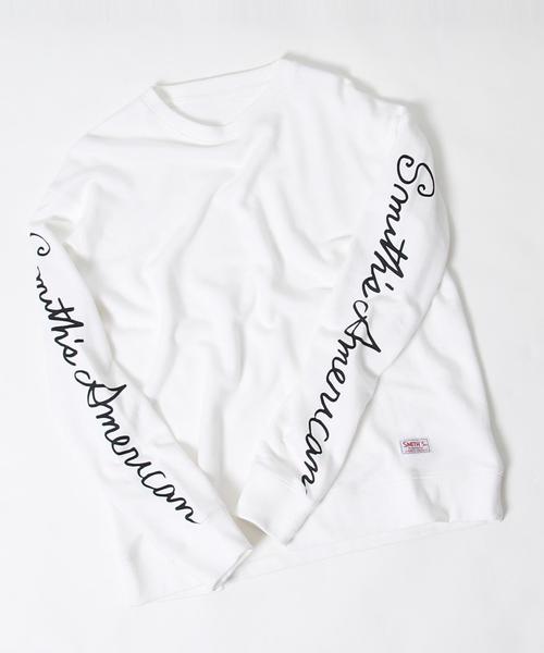 coen（コーエン）の「SMITH(スミス)別注袖プリントビッグシルエットライトスウェットクルーネック（スウェット・メンズ・ホワイト/ターコイズブルー・MEDIUM/X-LARGE/LARGE/SMALL）」の2枚目の写真