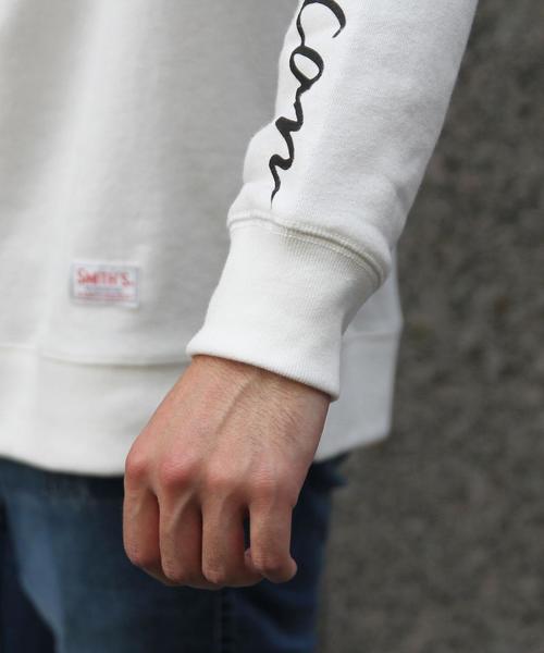 coen（コーエン）の「SMITH(スミス)別注袖プリントビッグシルエットライトスウェットクルーネック（スウェット・メンズ・ホワイト/ターコイズブルー・MEDIUM/X-LARGE/LARGE/SMALL）」の14枚目の写真