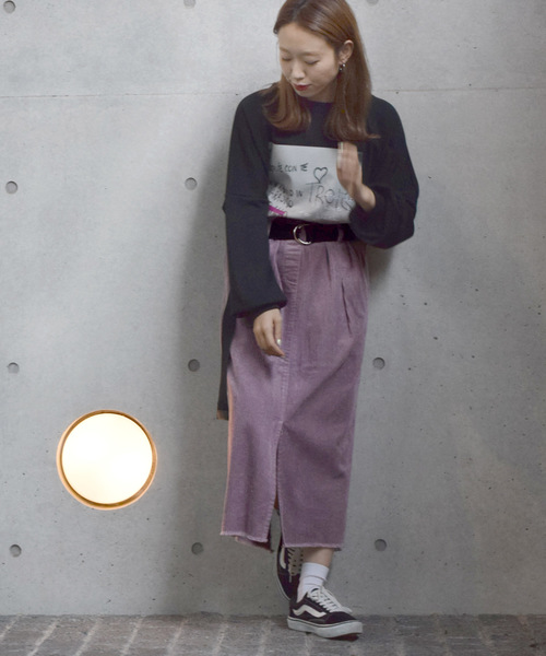 w closet（ダブルクローゼット）の「ベルト付きコーデュロイウエストギャザースカート_（スカート・レディース・アイボリー/サックスブルー/モカ/ラベンダー/パープル/ブルー系その他・FREE）」の5枚目の写真