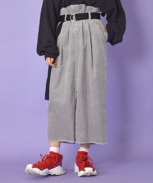 w closet（ダブルクローゼット）の「ベルト付きコーデュロイウエストギャザースカート_（スカート・レディース・アイボリー/サックスブルー/モカ/ラベンダー/パープル/ブルー系その他・FREE）」の3枚目の写真