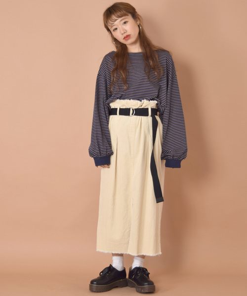 w closet（ダブルクローゼット）の「ベルト付きコーデュロイウエストギャザースカート_（スカート・レディース・アイボリー/サックスブルー/モカ/ラベンダー/パープル/ブルー系その他・FREE）」の10枚目の写真