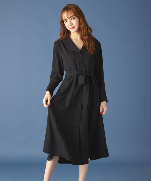 MIIA（ミーア）の「開襟ロング長袖シャツワンピース（シャツワンピース