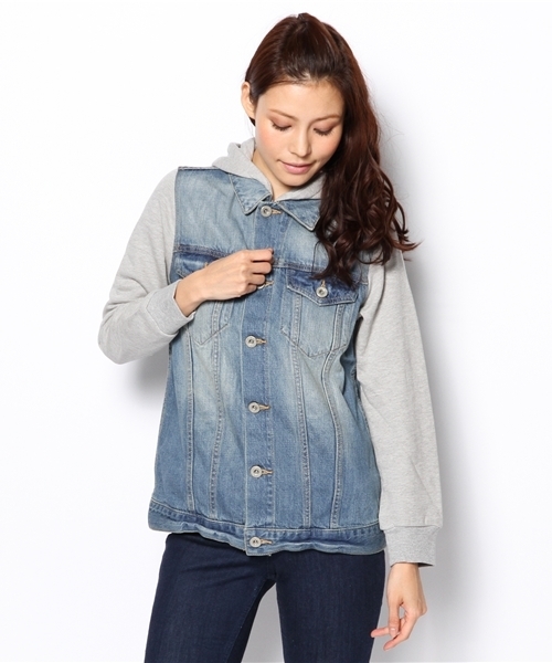 Another Edition（アナザーエディション）の「AE DNM×SWEAT G-JK（デニムジャケット・レディース・ライトブルー/コバルトブルー・フリー）」の15枚目の写真