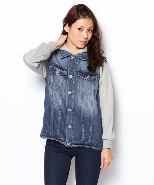 Another Edition（アナザーエディション）の「AE DNM×SWEAT G-JK（デニムジャケット・レディース・ライトブルー/コバルトブルー・フリー）」の4枚目の写真