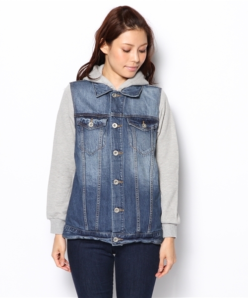 Another Edition（アナザーエディション）の「AE DNM×SWEAT G-JK（デニムジャケット・レディース・ライトブルー/コバルトブルー・フリー）」の5枚目の写真