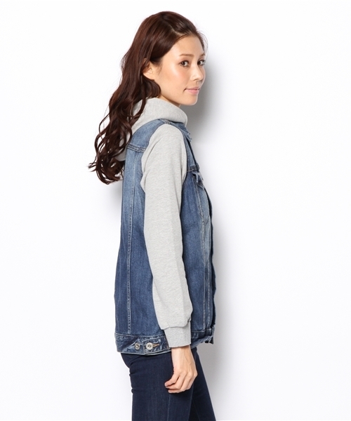 Another Edition（アナザーエディション）の「AE DNM×SWEAT G-JK（デニムジャケット・レディース・ライトブルー/コバルトブルー・フリー）」の6枚目の写真