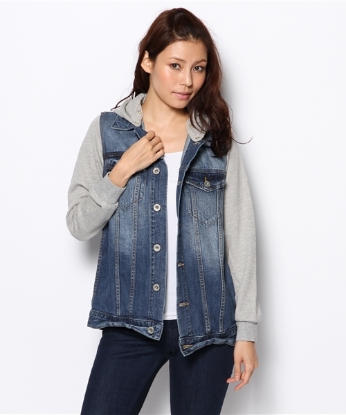 Another Edition（アナザーエディション）の「AE DNM×SWEAT G-JK（デニムジャケット・レディース・ライトブルー/コバルトブルー・フリー）」の8枚目の写真