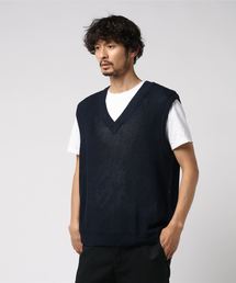 【Bl】麻タッチアクリル畔編みベスト