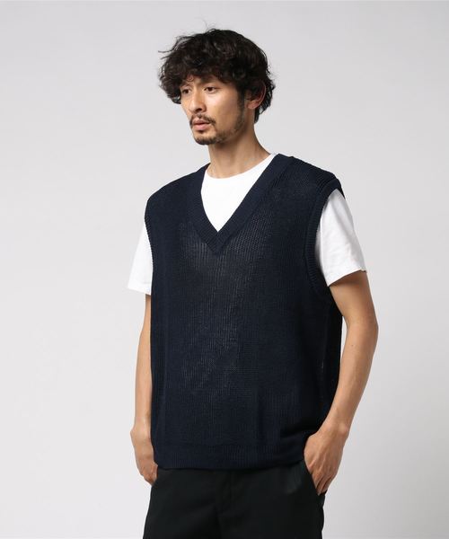 Bling Leads（ブリングリーズ）の「【Bl】麻タッチアクリル畔編みベスト（ベスト・メンズ・ブラック/ベージュ/ホワイト系その他/ホワイト系その他2/ブラック系その他/ベージュ系その他/ネイビー/ブルー系その他・MEDIUM/LARGE/X-LARGE）」の8枚目の写真