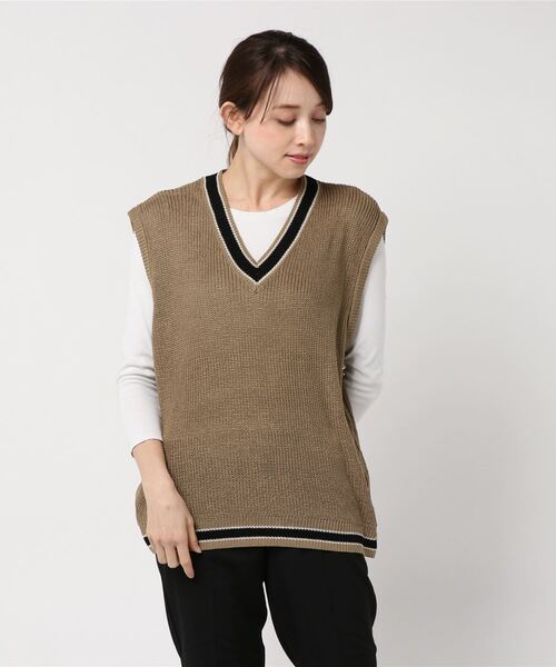 Bling Leads（ブリングリーズ）の「【Bl】麻タッチアクリル畔編みベスト（ベスト・メンズ・ブラック/ベージュ/ホワイト系その他/ホワイト系その他2/ブラック系その他/ベージュ系その他/ネイビー/ブルー系その他・MEDIUM/LARGE/X-LARGE）」の5枚目の写真