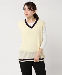 【Bl】麻タッチアクリル畔編みベスト