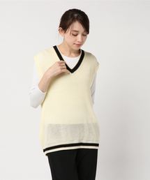 【Bl】麻タッチアクリル畔編みベスト