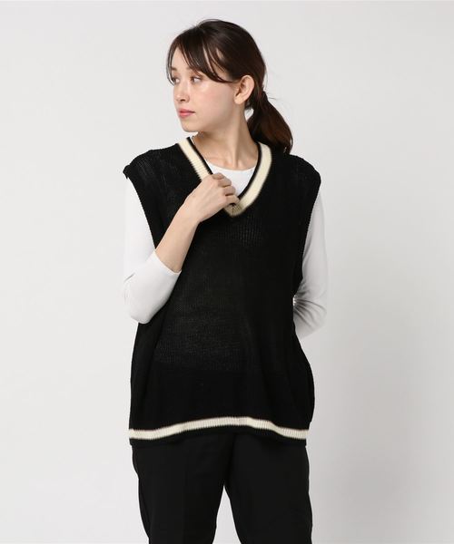 Bling Leads（ブリングリーズ）の「【Bl】麻タッチアクリル畔編みベスト（ベスト・メンズ・ブラック/ベージュ/ホワイト系その他/ホワイト系その他2/ブラック系その他/ベージュ系その他/ネイビー/ブルー系その他・MEDIUM/LARGE/X-LARGE）」の3枚目の写真