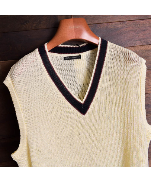 Bling Leads（ブリングリーズ）の「【Bl】麻タッチアクリル畔編みベスト（ベスト・メンズ・ブラック/ベージュ/ホワイト系その他/ホワイト系その他2/ブラック系その他/ベージュ系その他/ネイビー/ブルー系その他・MEDIUM/LARGE/X-LARGE）」の13枚目の写真